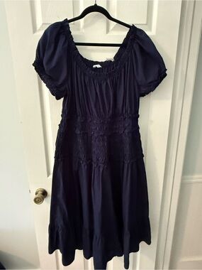 Womans Navy Blue Smocked Tiered Dress XXL